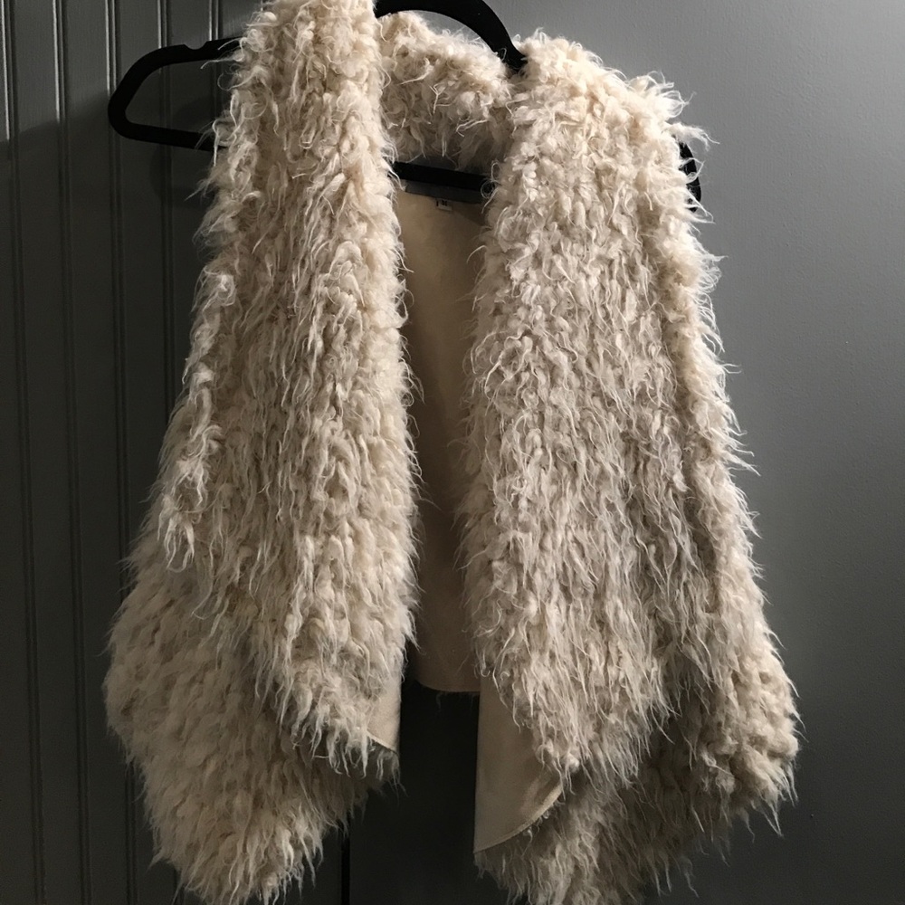 Cream fur shag vest